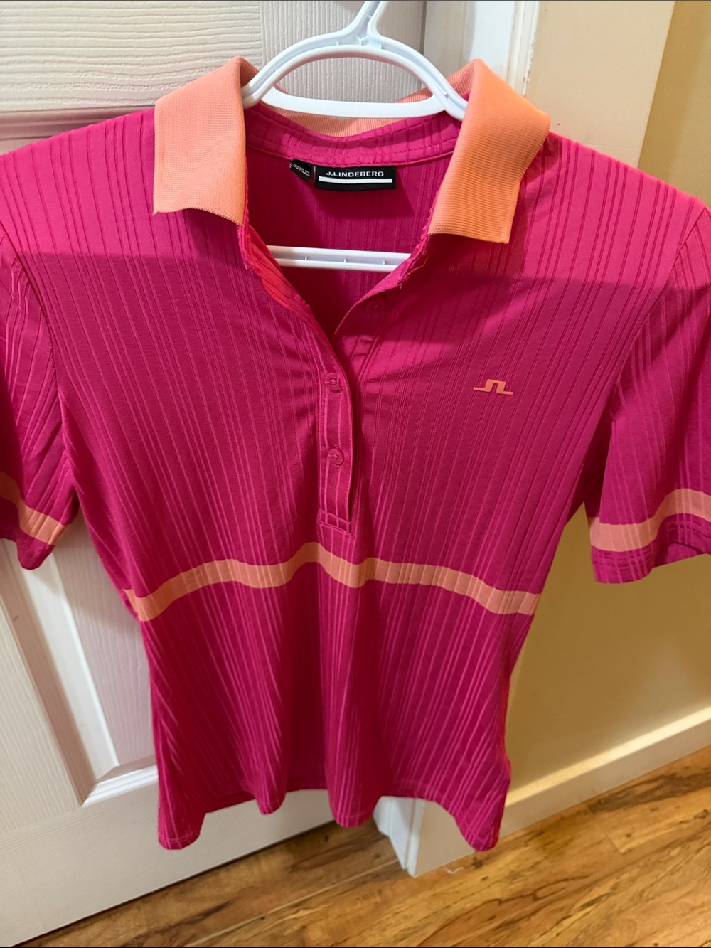 J.Lindeberg Hot Pink Polo with Peach Collar